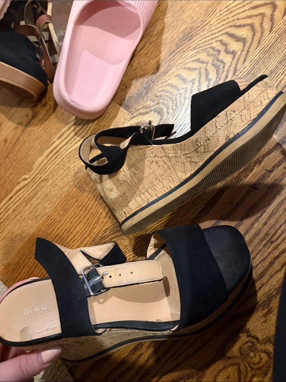 Madden Girl Black Cork Platform Wedge Sandals